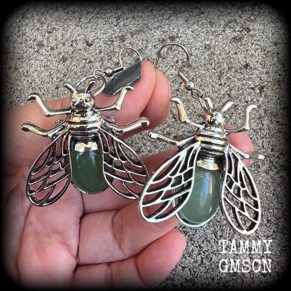 Aventurine insect earrings-Gemstone bugs earrings Hot on Sale