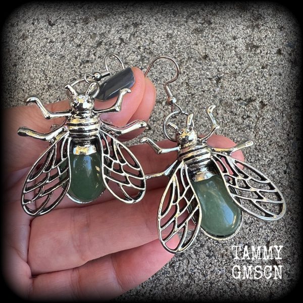 Aventurine insect earrings-Gemstone bugs earrings Hot on Sale