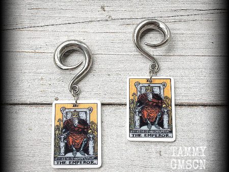 The Emperor tarot card gauged earrings Online now