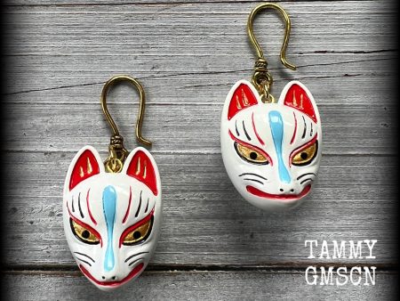 White kitsune earrings-Japanese earrings on Sale