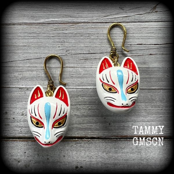 White kitsune earrings-Japanese earrings on Sale