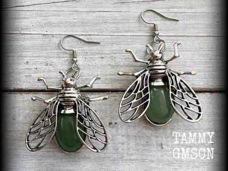 Aventurine insect earrings-Gemstone bugs earrings Hot on Sale