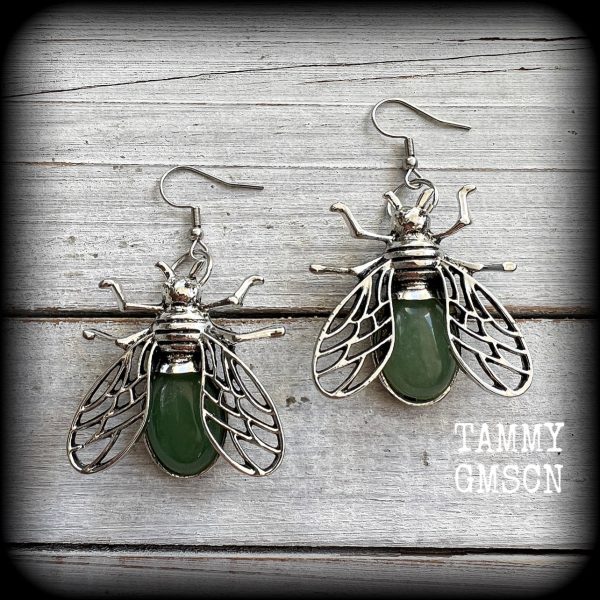 Aventurine insect earrings-Gemstone bugs earrings Hot on Sale