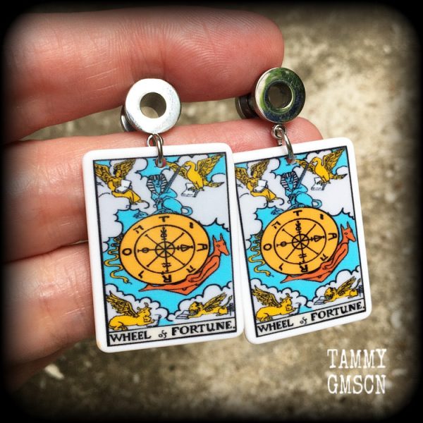 The Wheel of Fortune Tarot card tunnel earrings Discount