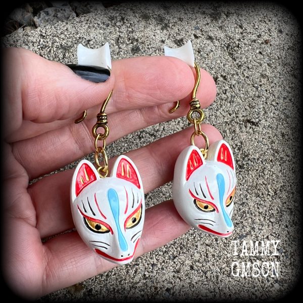 White kitsune earrings-Japanese earrings on Sale