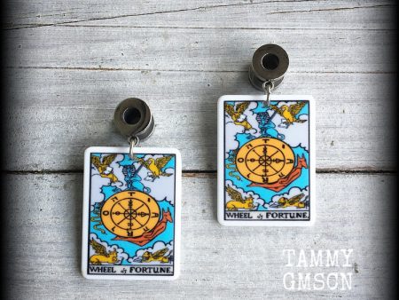 The Wheel of Fortune Tarot card tunnel earrings Discount