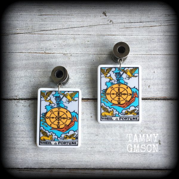 The Wheel of Fortune Tarot card tunnel earrings Discount